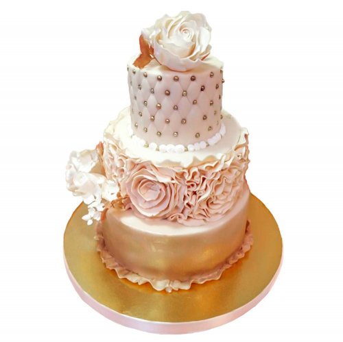 Свадебный торт с цветами из мастики - 3 яруса