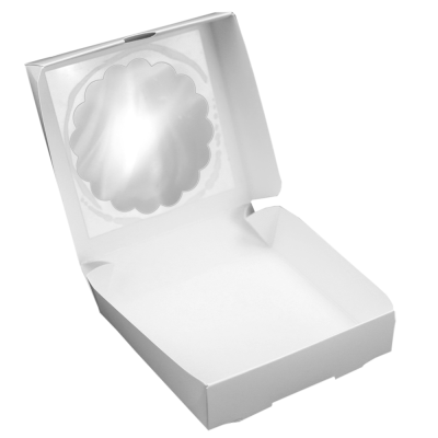 Коробка 4 макарун с окном белая (горизонтально)