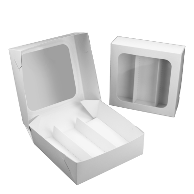 Коробка МГК 9-18 макарун квадратная белая с окном