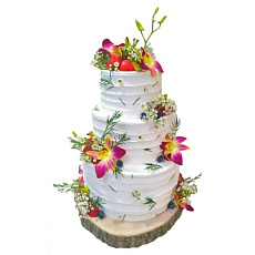 Торт на свадьбу с цветами и кремом - 3 яруса